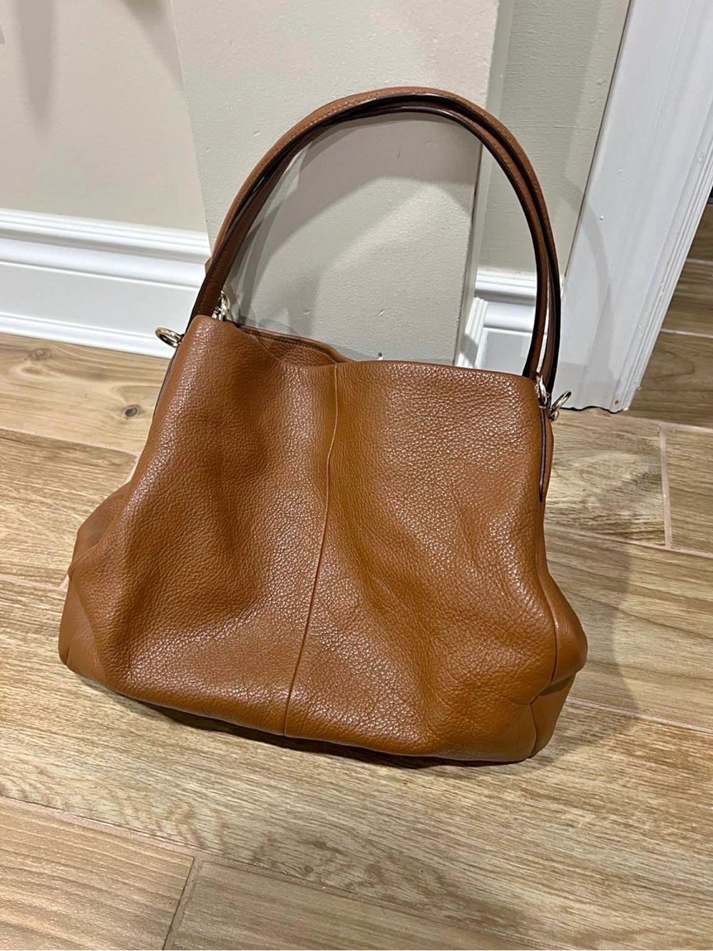 Coach Pebbled Leather Shoulder Bag in Cognac Brown